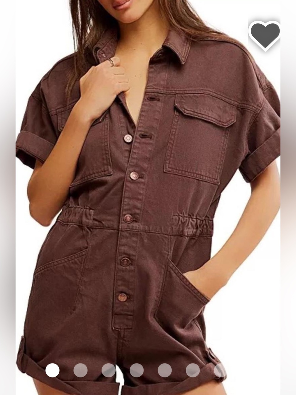 Free People Brown Denim Short Sleeve Romper